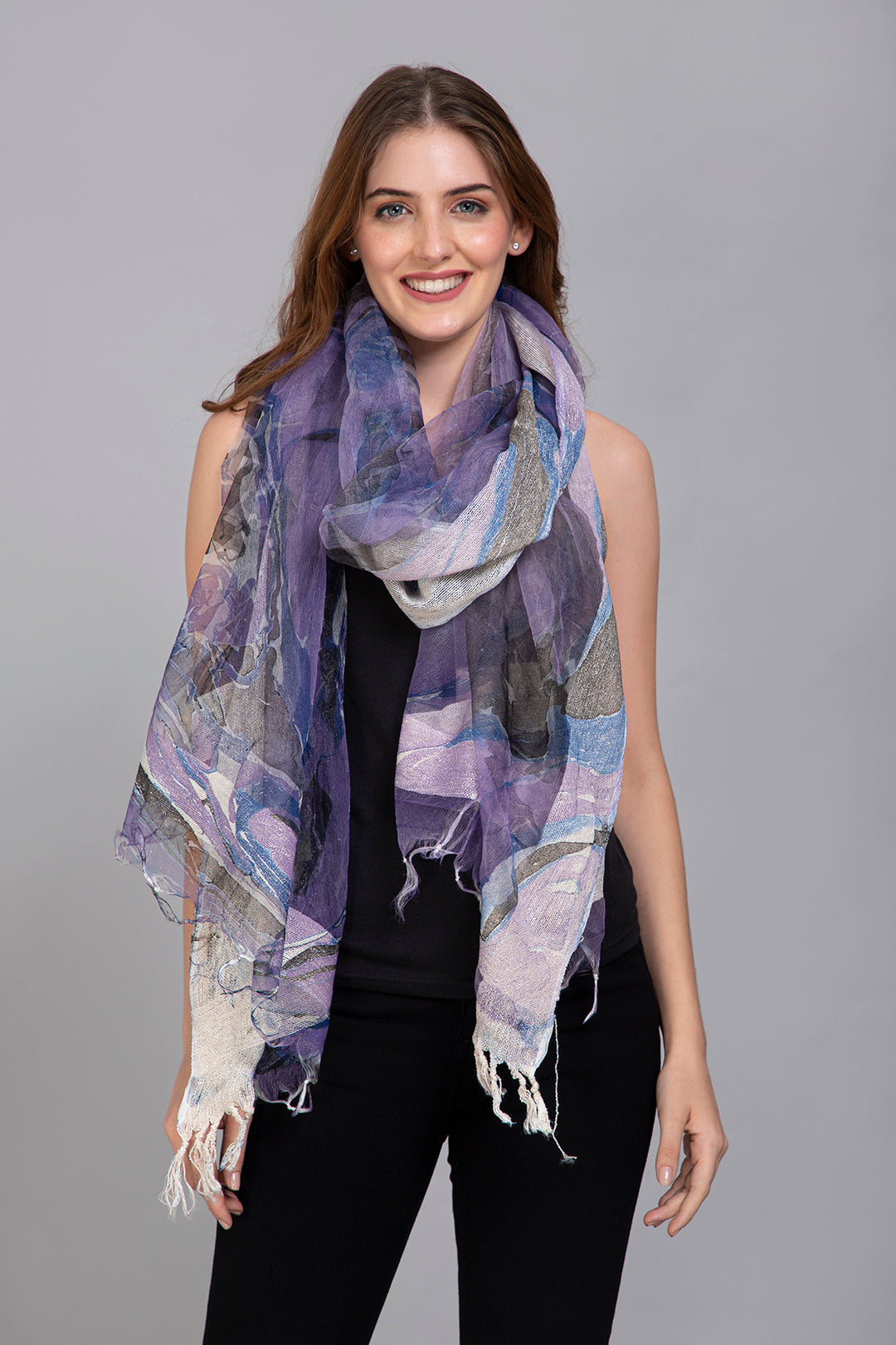 Marble Dying on Handwoven Organza Silk Scarf - Vz Collection