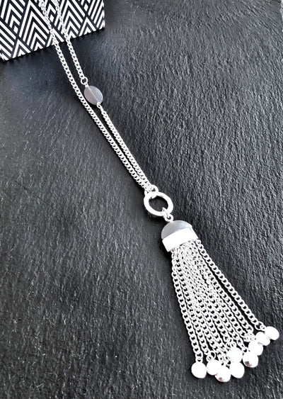 Agate Tassel Pendant Long Necklace - Vz Collection