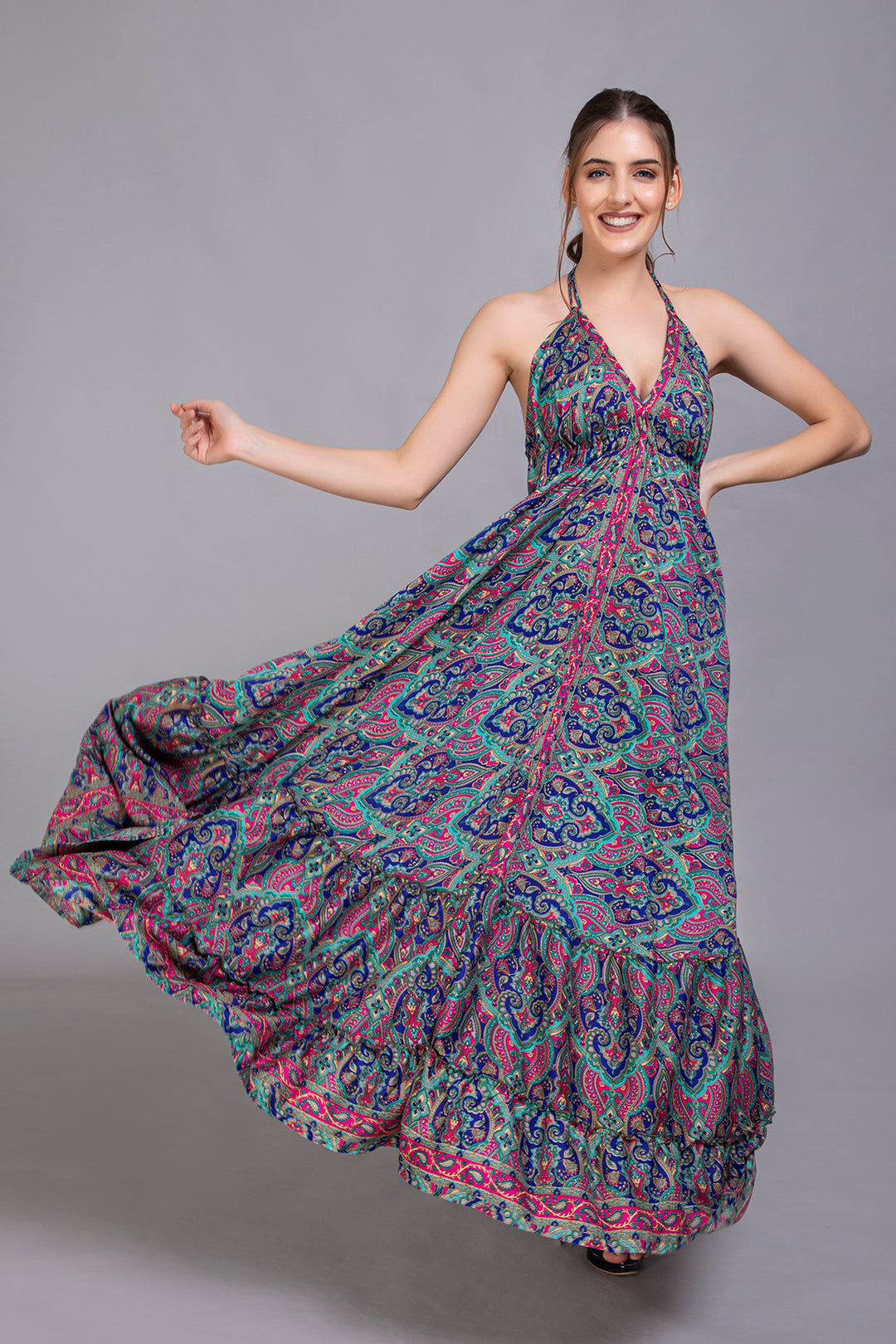 Upcycled Indian Silk Saree Long Bohemian Dress - Vz Collection