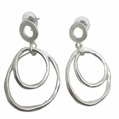 Contemporary Textured Double Circle Drop Earrings - Vz Collection