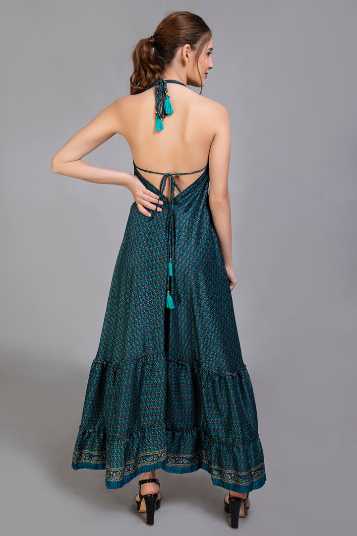 Upcycled Indian Silk Saree Long Bohemian Dress - Vz Collection