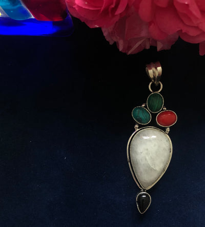 Moon stone with Turquoise Pendant - Vz Collection