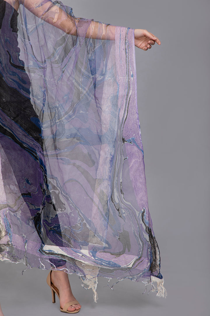 Marble Dying on Handwoven Organza Silk Scarf - Vz Collection