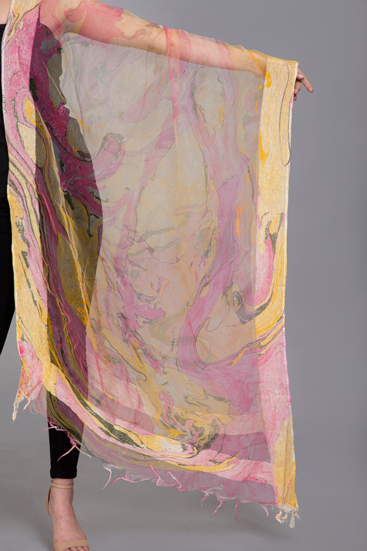 Marble Dying on Handwoven Organza Silk Scarf - Vz Collection