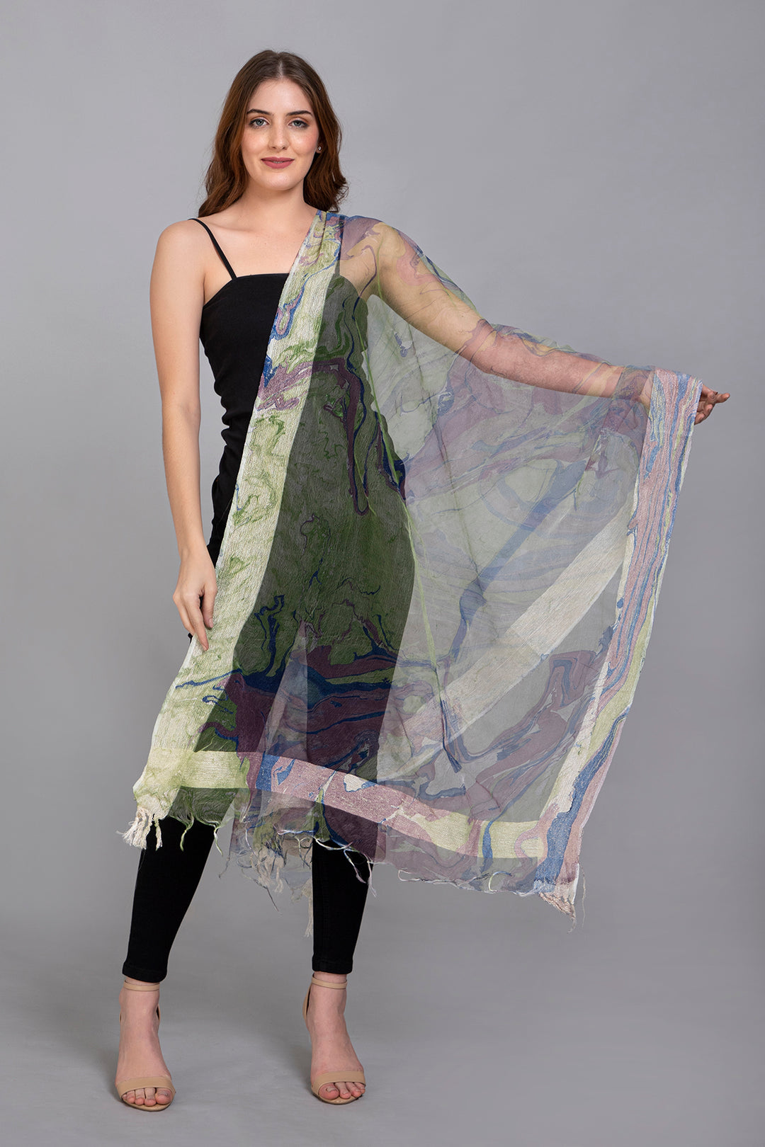 Marble Dying on Handwoven Organza Silk Scarf - Vz Collection