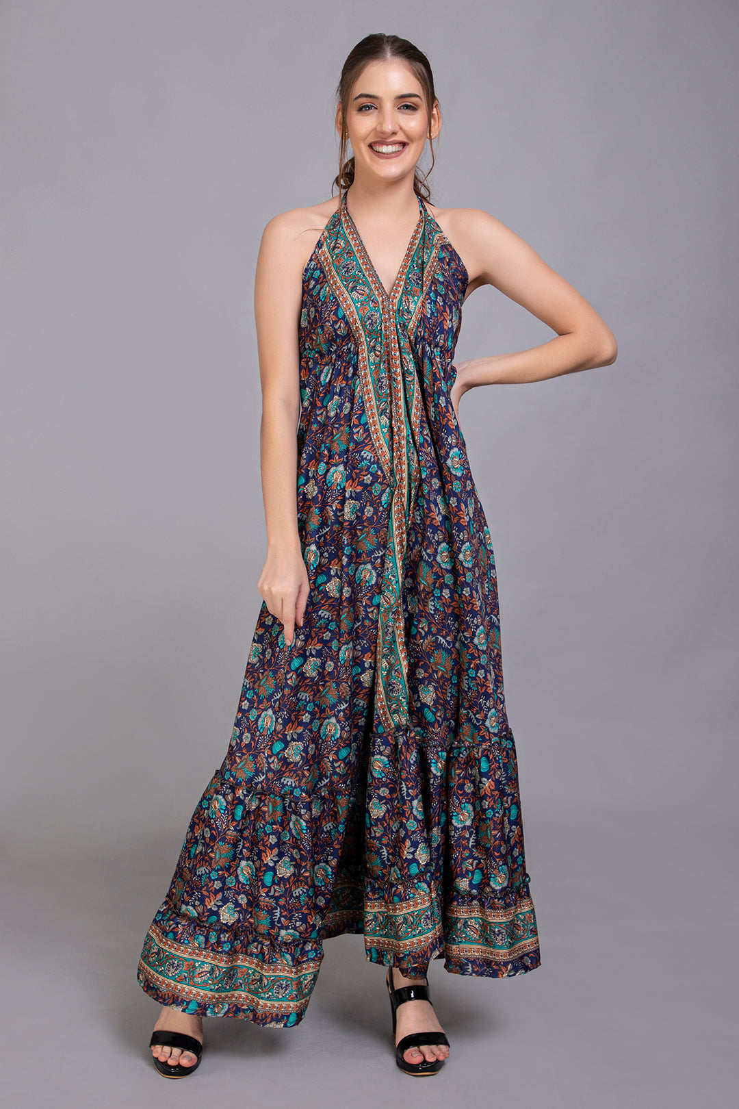 Upcycled Indian Silk Saree Long Bohemian Dress - Vz Collection