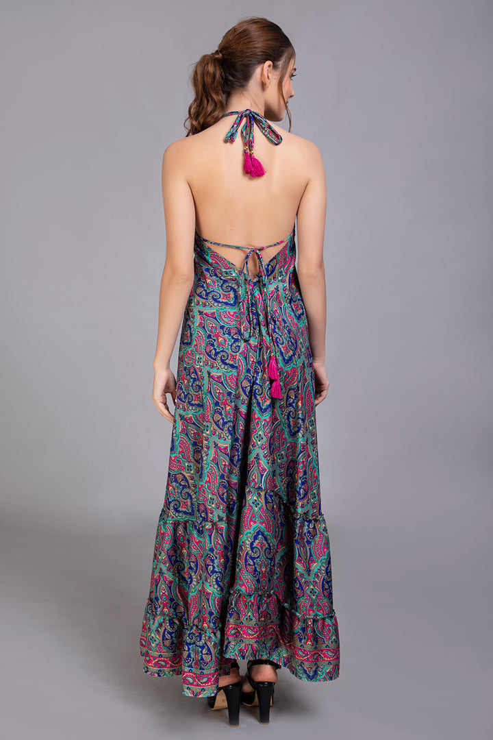 Upcycled Indian Silk Saree Long Bohemian Dress - Vz Collection