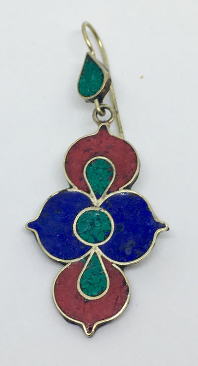 Tibetan Influenced Tri Colour Lotus Earrings - Vz Collection