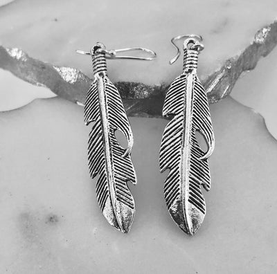 Silver Plated Feather Earrings - Vz Collection