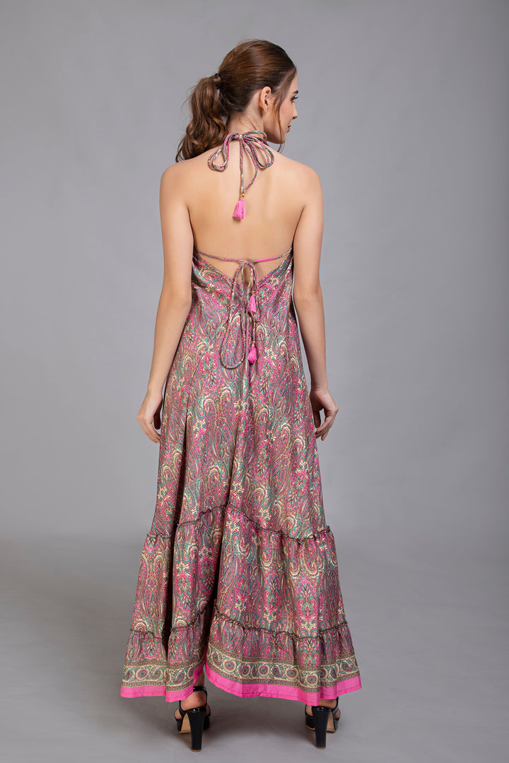Upcycled Indian Silk Saree Long Bohemian Dress - Vz Collection