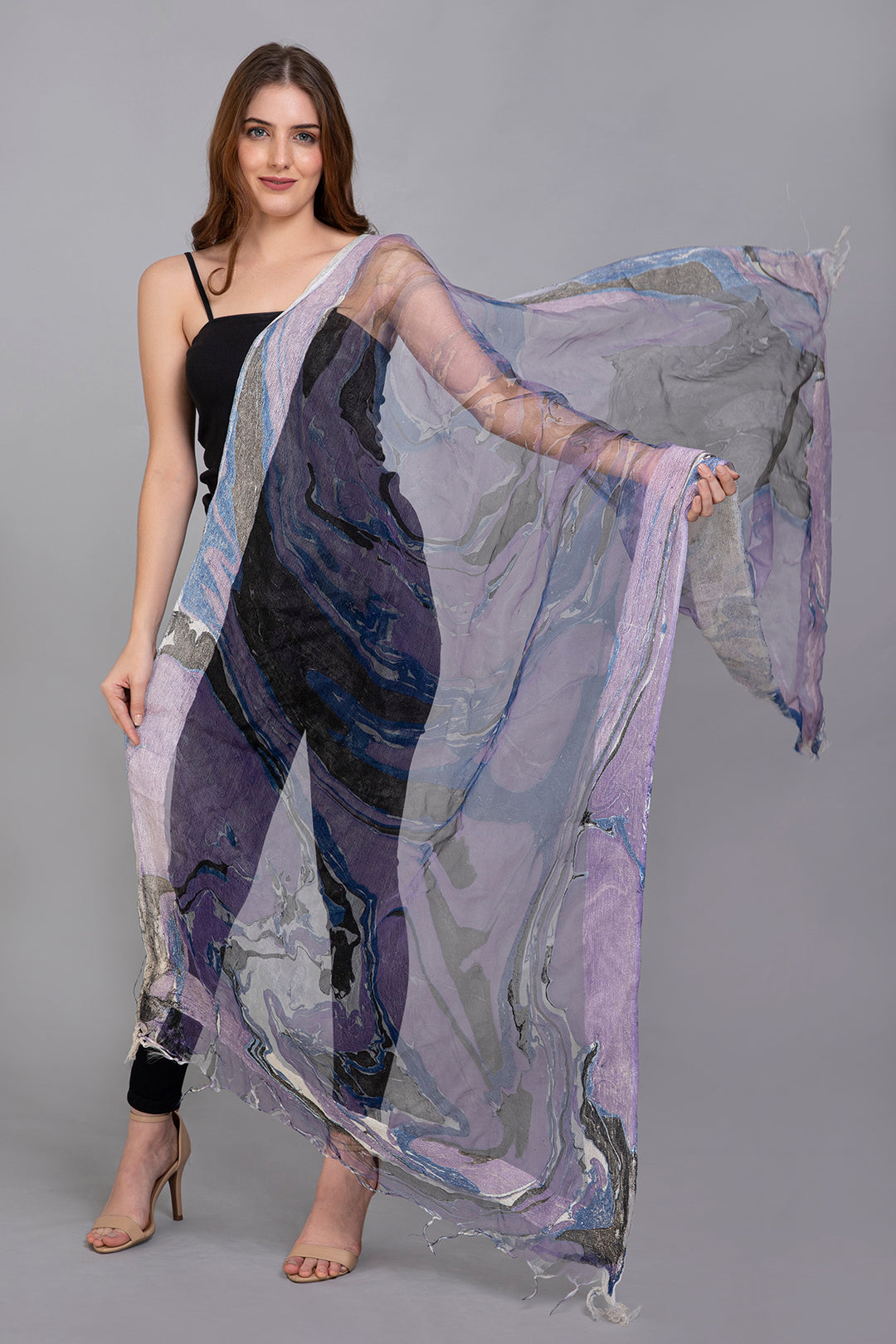 Marble Dying on Handwoven Organza Silk Scarf - Vz Collection