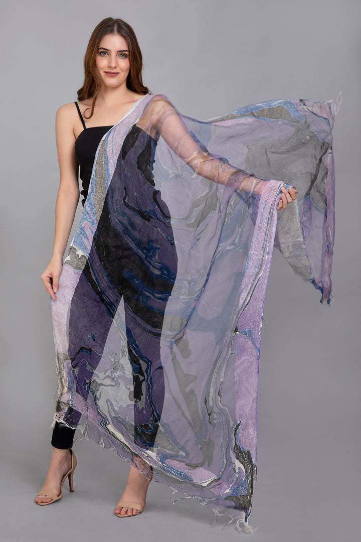 Marble Dying on Handwoven Organza Silk Scarf - Vz Collection