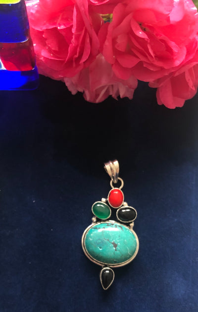 Turquoise Pendant paired with Howlite - Vz Collection