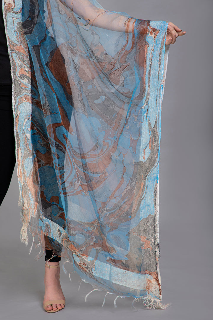 Marble Dying on Handwoven Organza Silk Scarf - Vz Collection