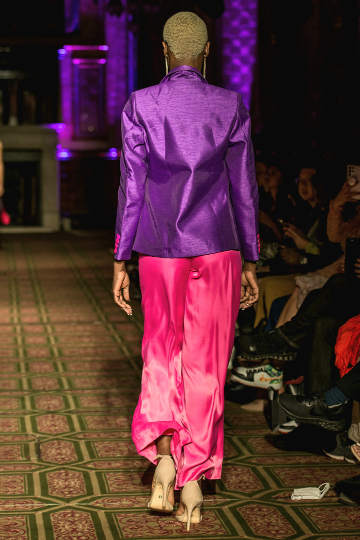 Double Breasted Raw Silk Purple Jacket - Vz Collection