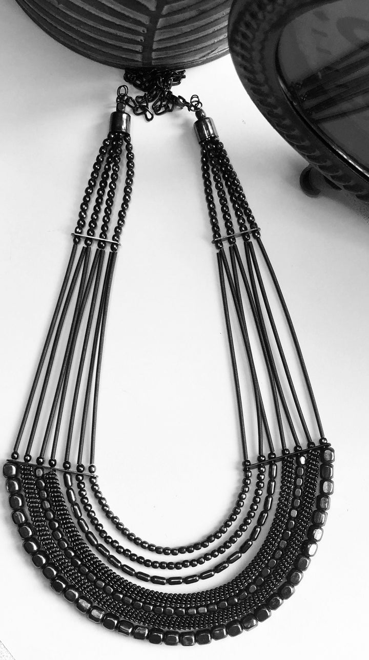 Beads and Spring wire Contemporary Necklace - Vz Collection