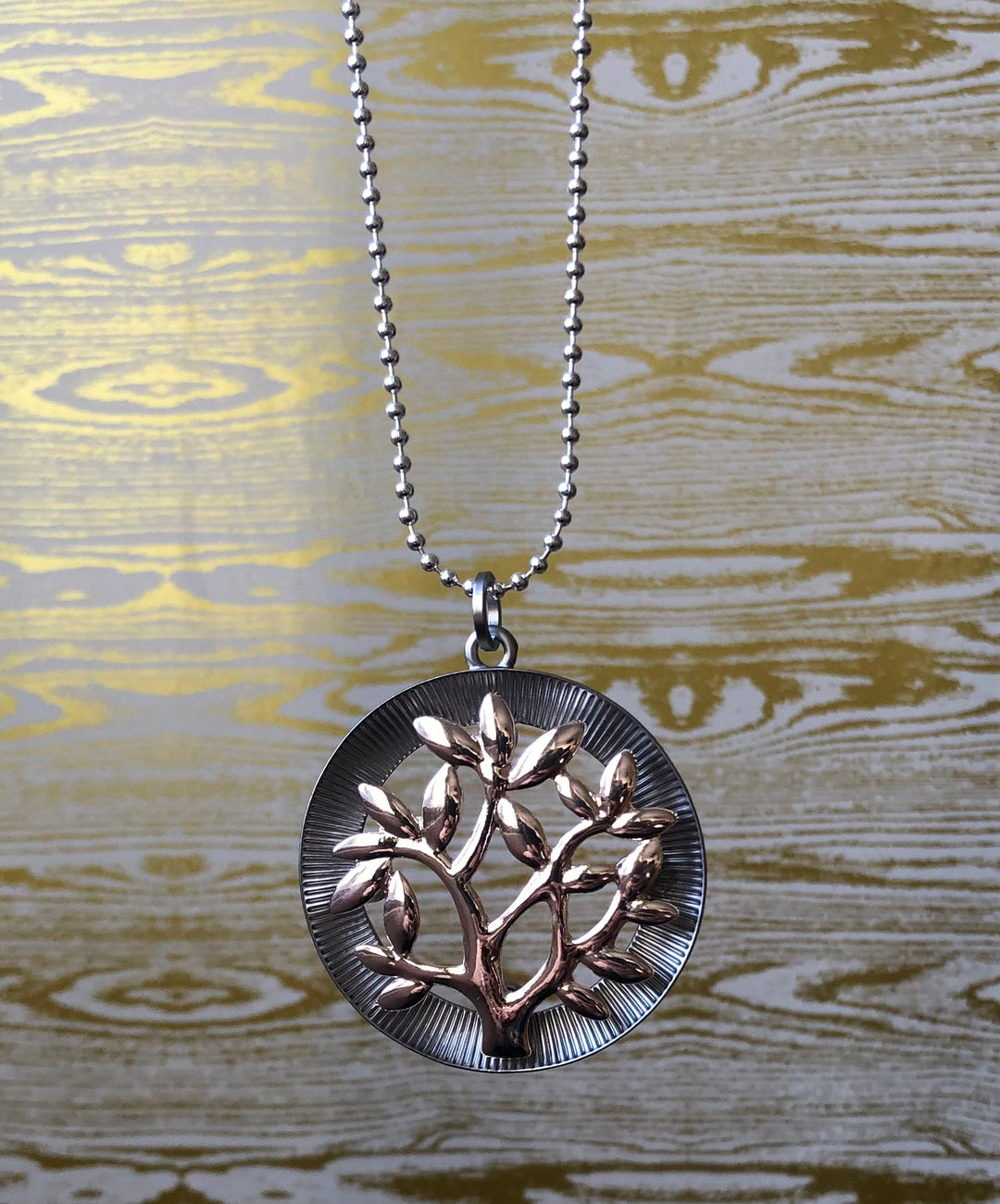 2D Rose Gold Autumn Tree Pendant Long Necklace - Vz Collection