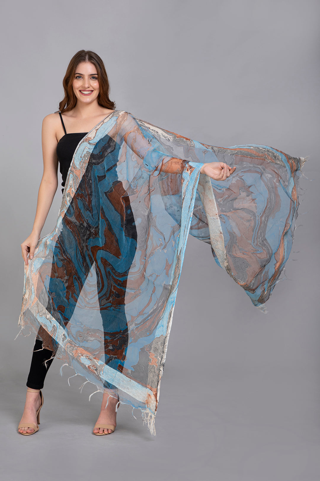 Marble Dying on Handwoven Organza Silk Scarf - Vz Collection