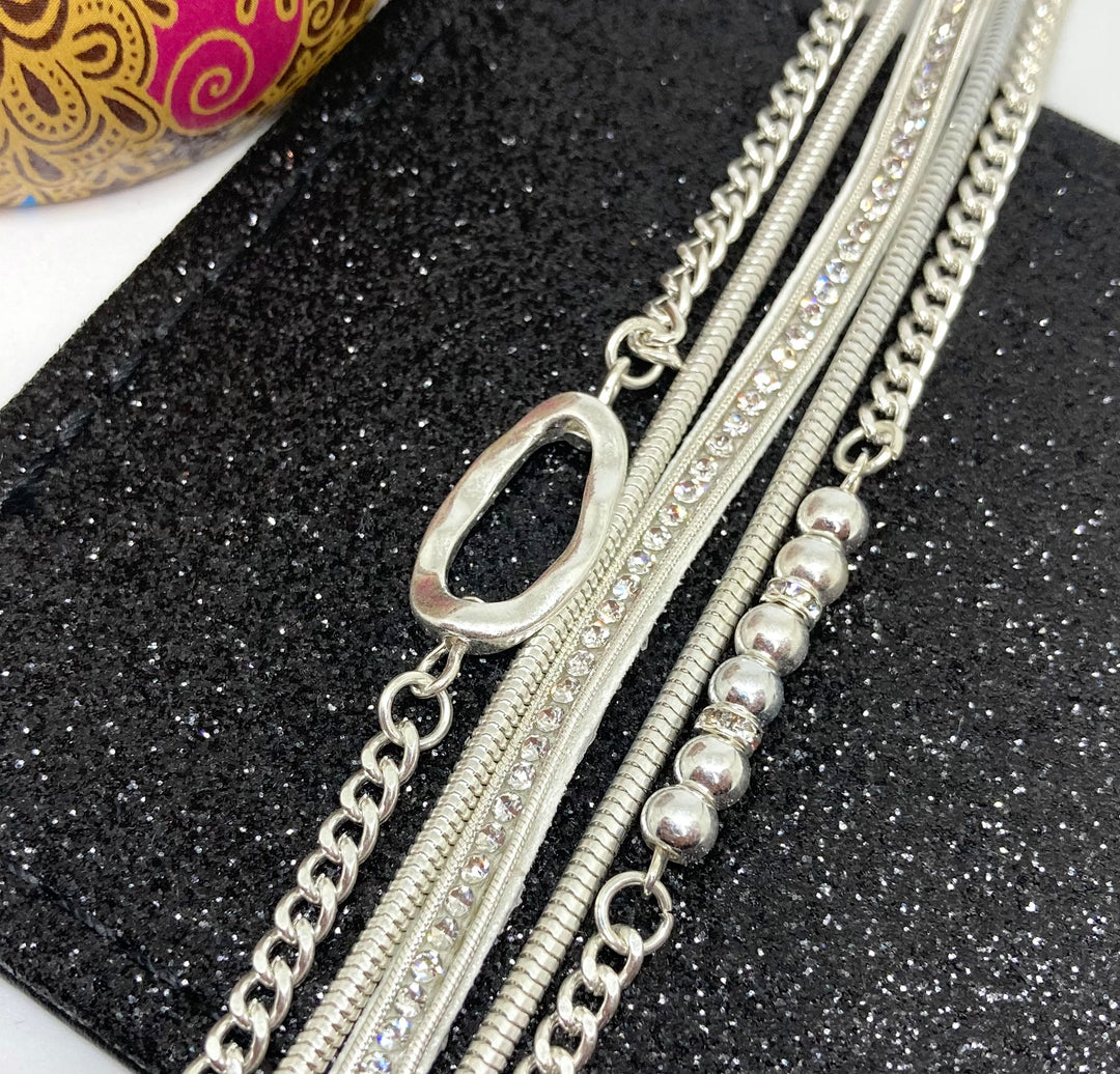 Multi chain Magnetic Bracelet with Textured Oval Bead - Vz Collection