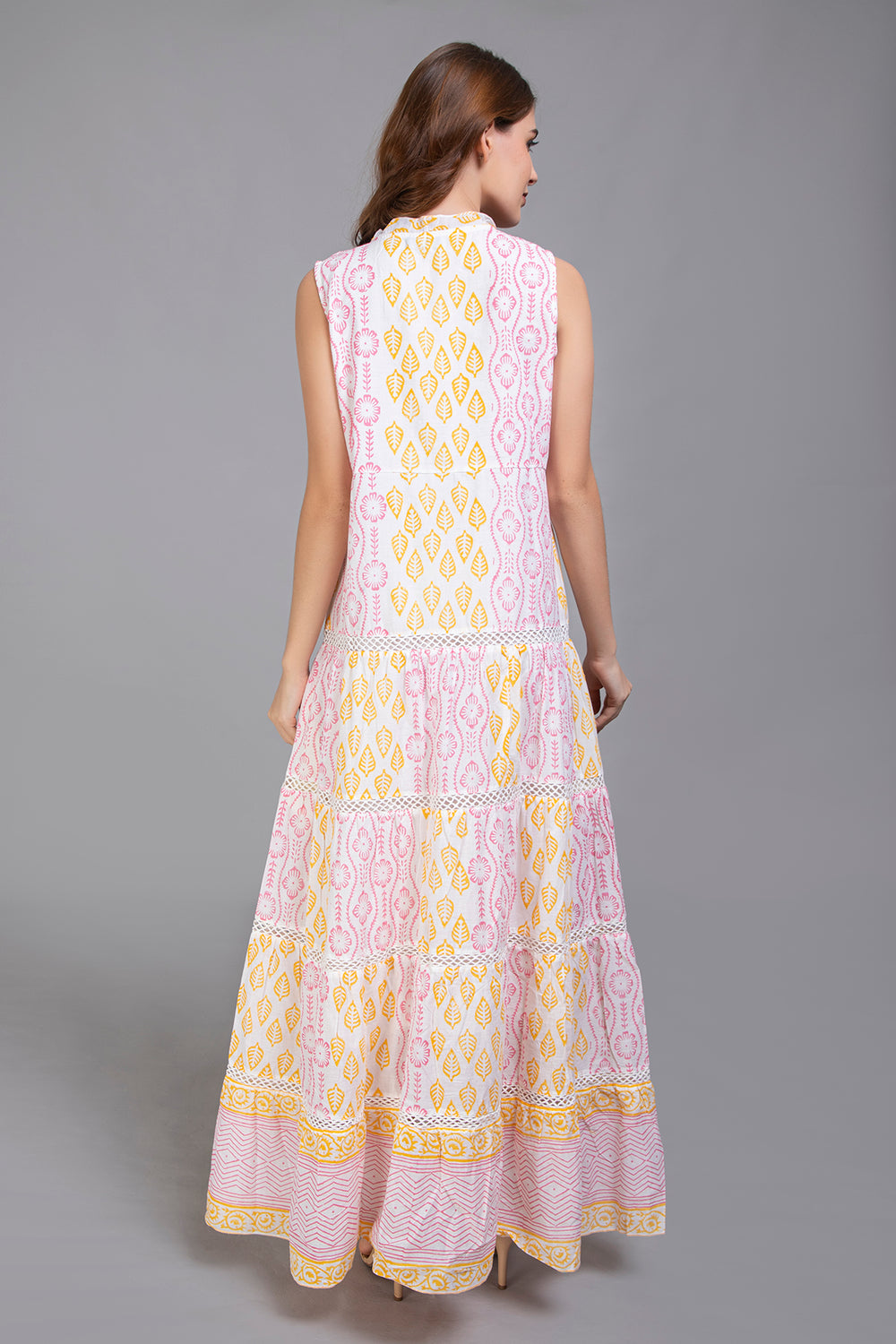Block Print Pastel Colour Cotton Dress - Vz Collection