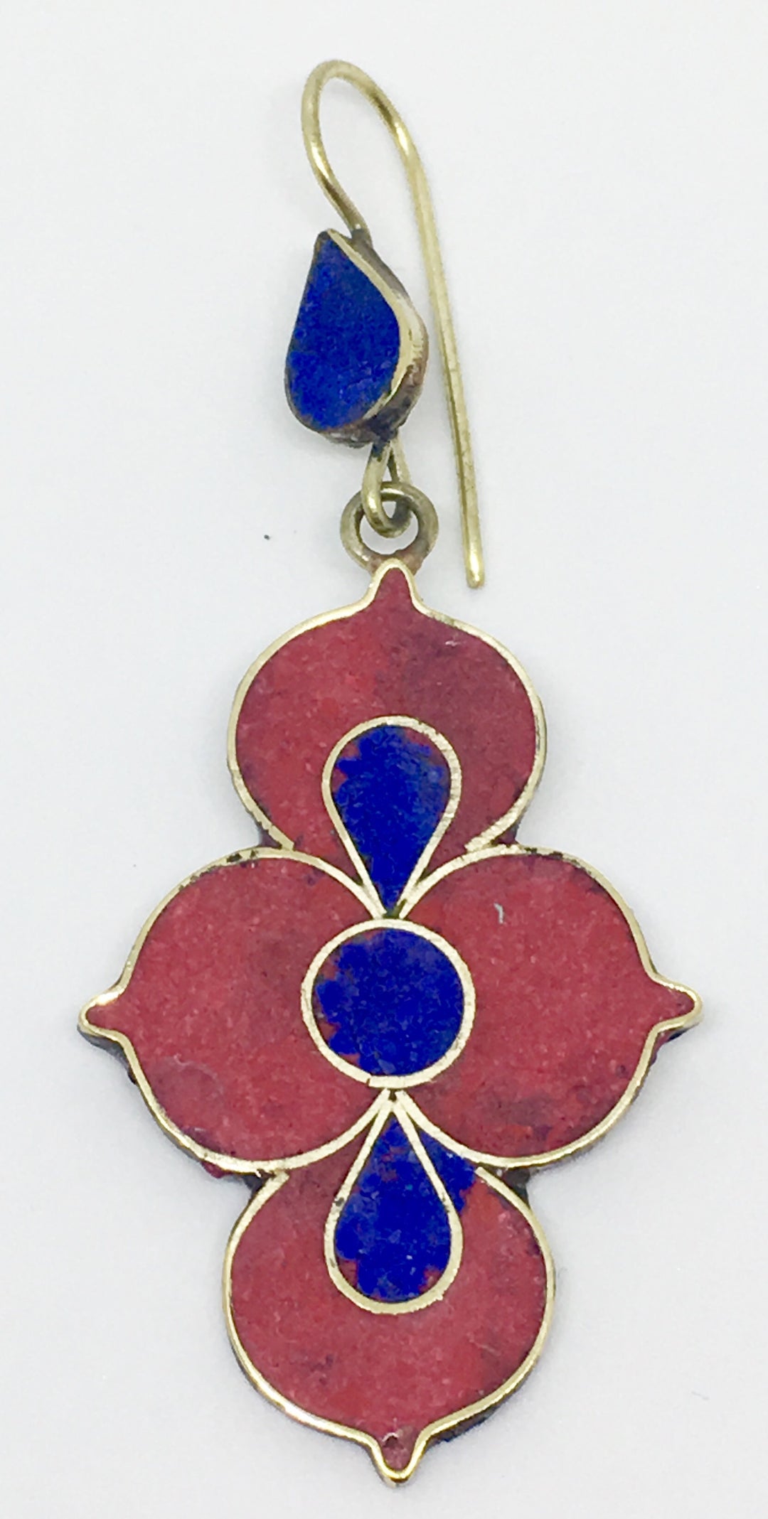 Tibetan Influenced Red & Blue Lotus Earrings - Vz Collection