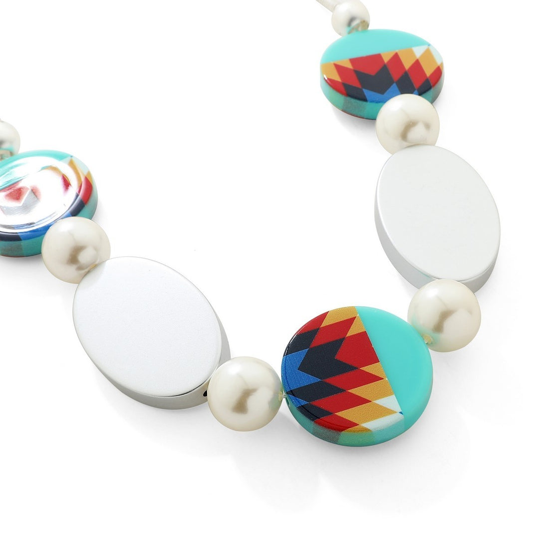Multi Color Circle and Oval Shaped Beads Short Necklace - Vz Collection