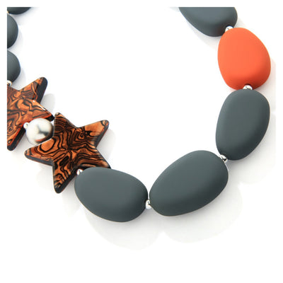 Orange Stars and Grey  Pebbles Necklace - Vz Collection