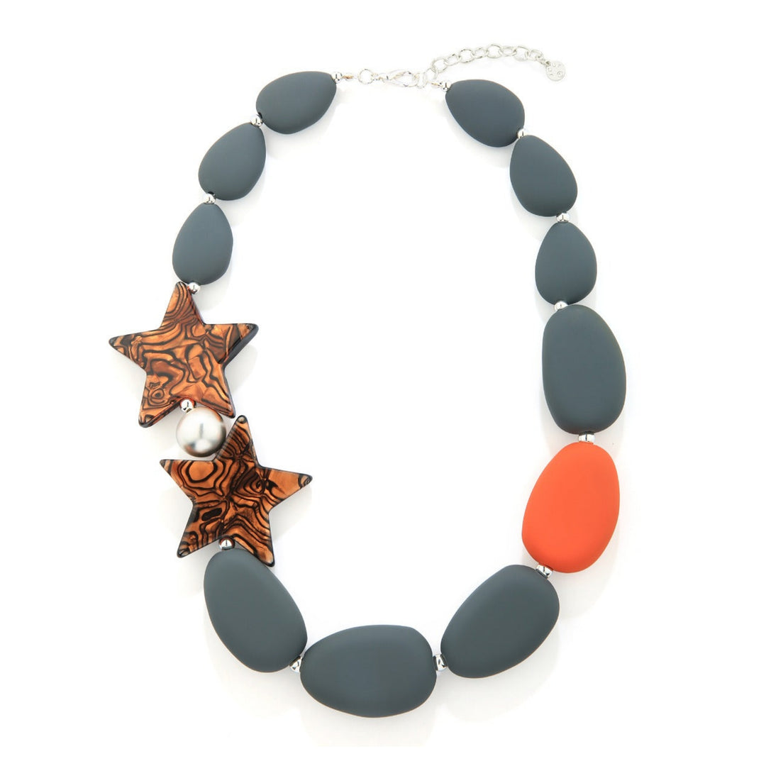 Orange Stars and Grey  Pebbles Necklace - Vz Collection